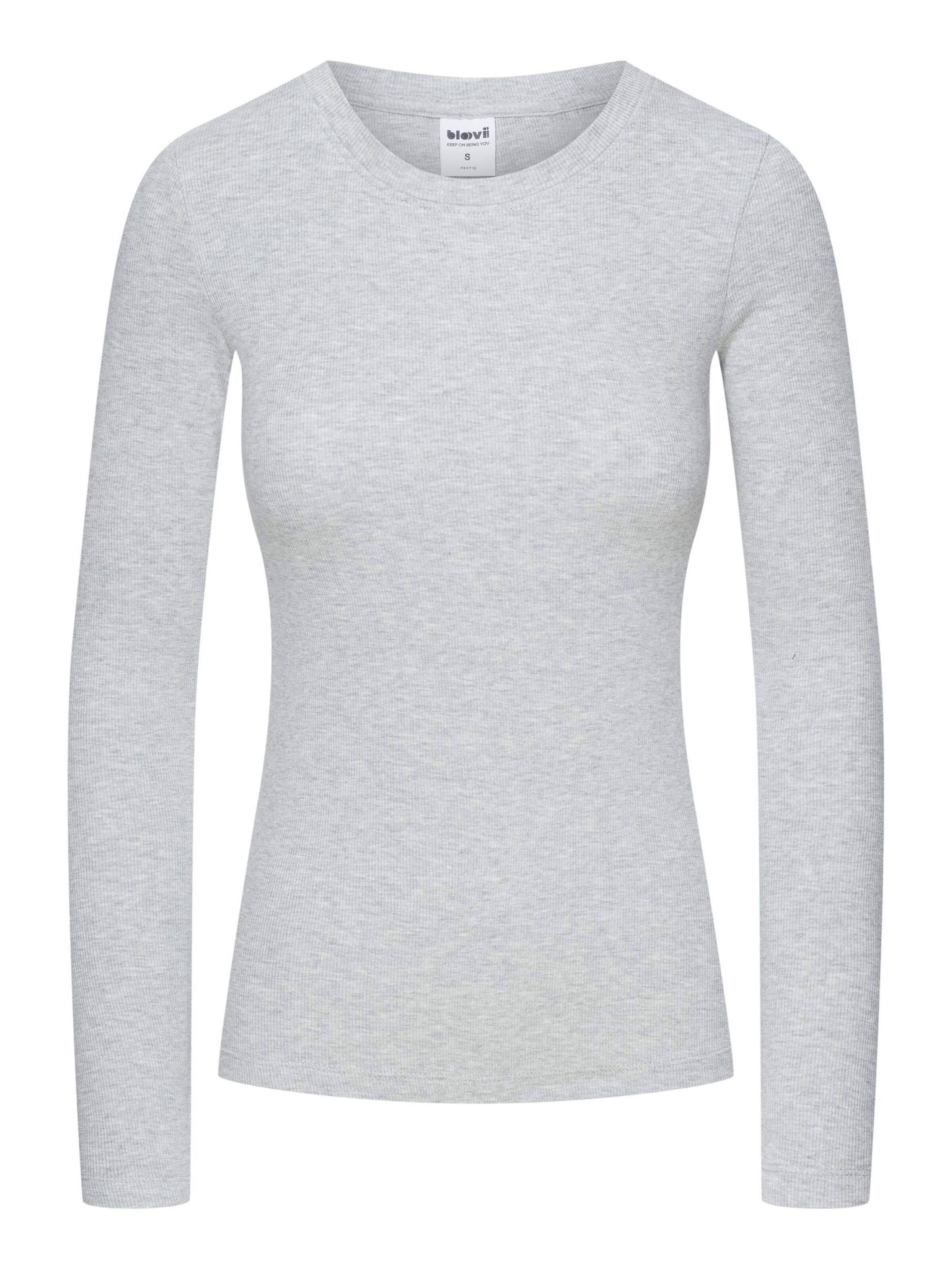 Maglietta 'Langarmshirt Baumwolle Modal Mix Rundhals figurbetont Ribbed' di ESOTIQ in grigio: frontale