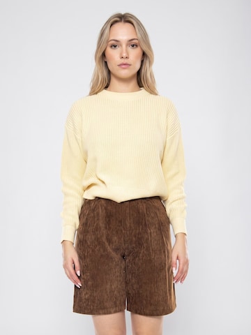 Baggy Pantalon 'High-Waist Velvet Effect Bermudas -- Women's Shorts Brown' wild pony en marron : devant