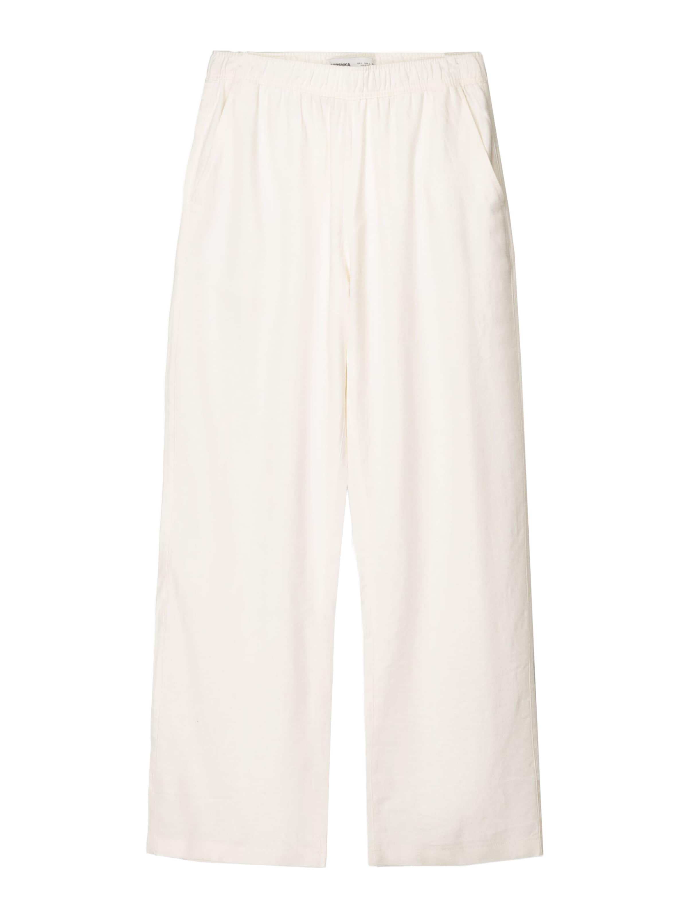Bershka Wide leg Byxa i vit: framsida