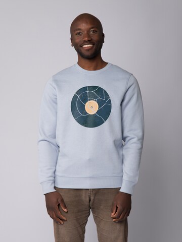 Felpa ' Broken Vinyl ' di Watapparel in blu: frontale