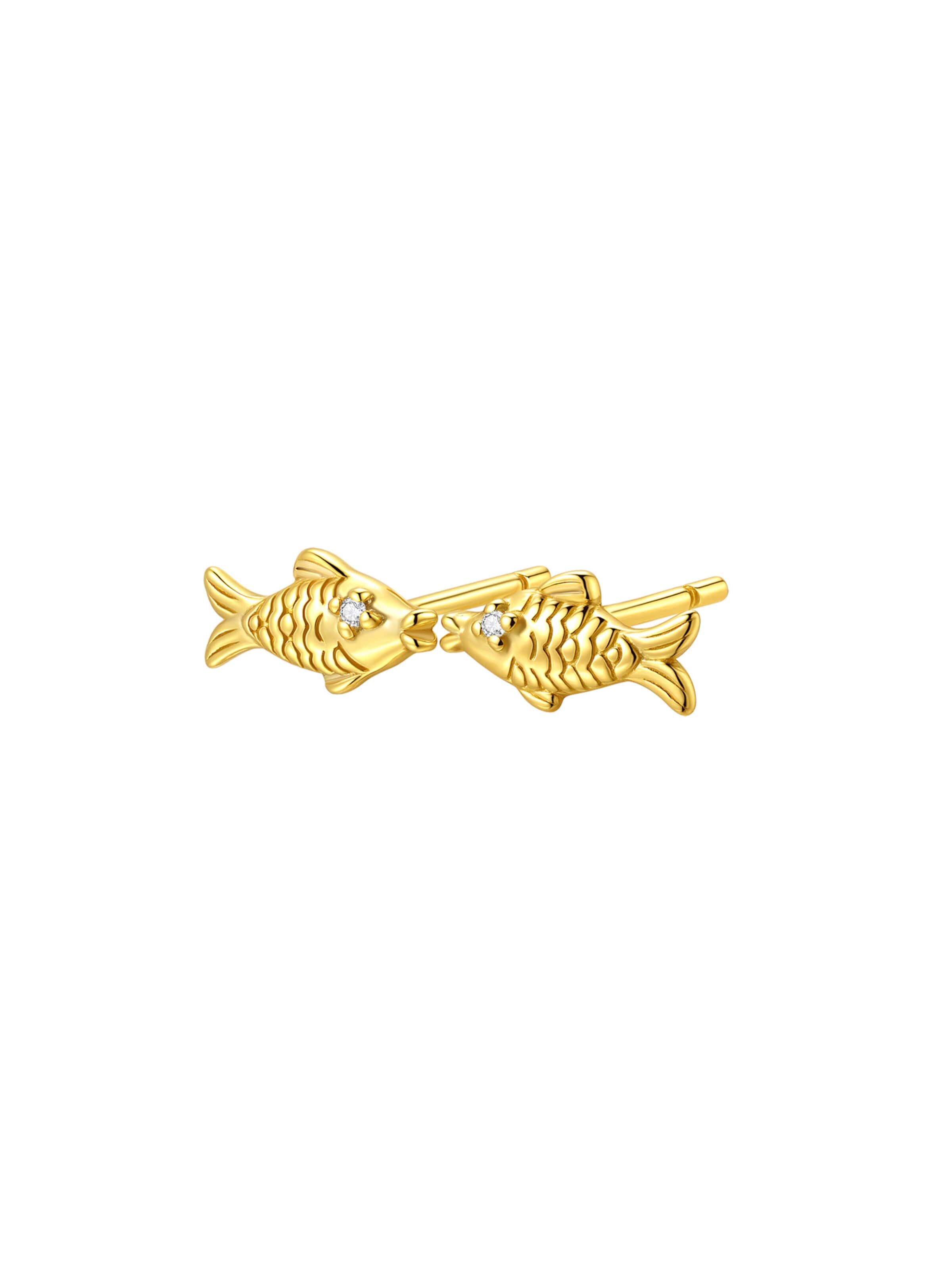 Boucles d'oreilles 'Kissing Fish' Hey Happiness en or : devant