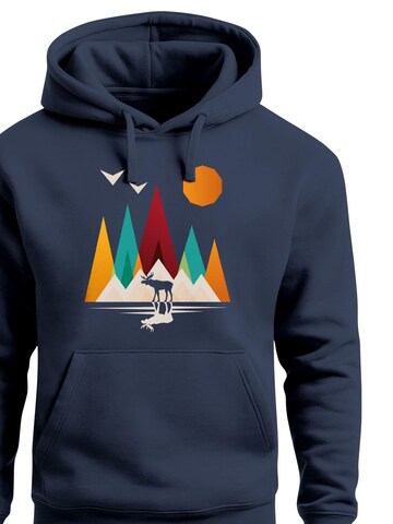Neverless Sweatshirt 'Berg Elch Polygon'‌‌‌‌ in Blau