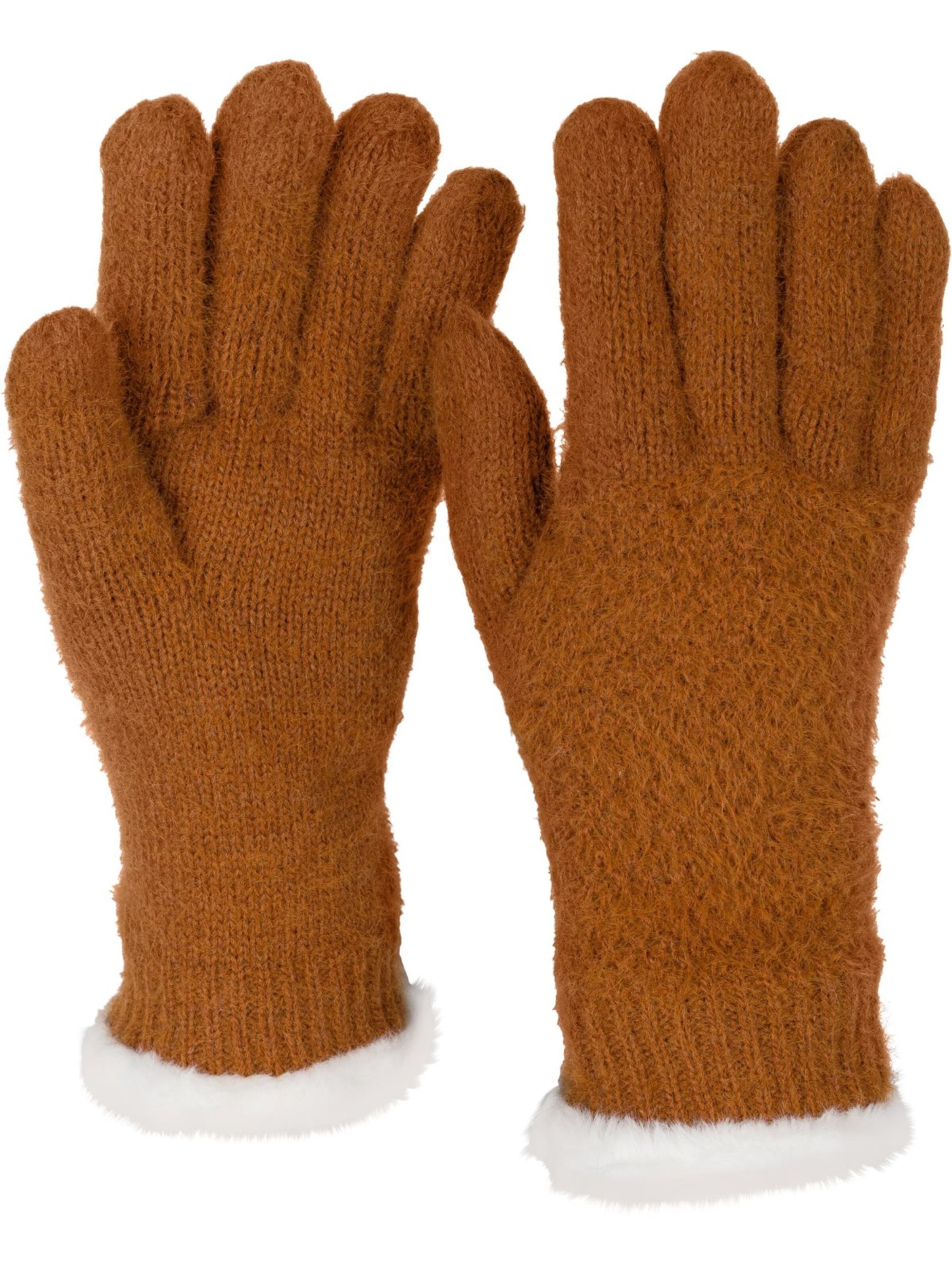styleBREAKER Full Finger Gloves 'Strickhandschuhe mit Reiskornmuster und Fleece' in Brown: front