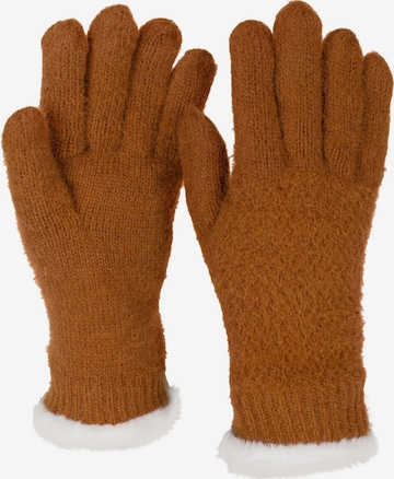 styleBREAKER Fingerhandschuhe 'Strickhandschuhe mit Reiskornmuster und Fleece' in Braun: Vorderseite
