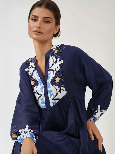 Hiccup Blousejurk in de kleur Camel / Blauw / Marine / Wit, Productweergave