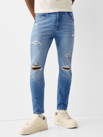 Coupe slim Jean Bershka en bleu : devant