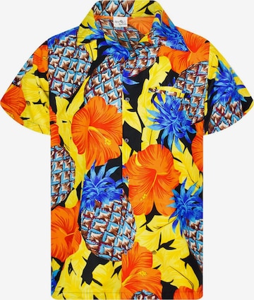 King Kameha Shirt 'Pineapple Hibiscus Black Line' in Geel: voorkant