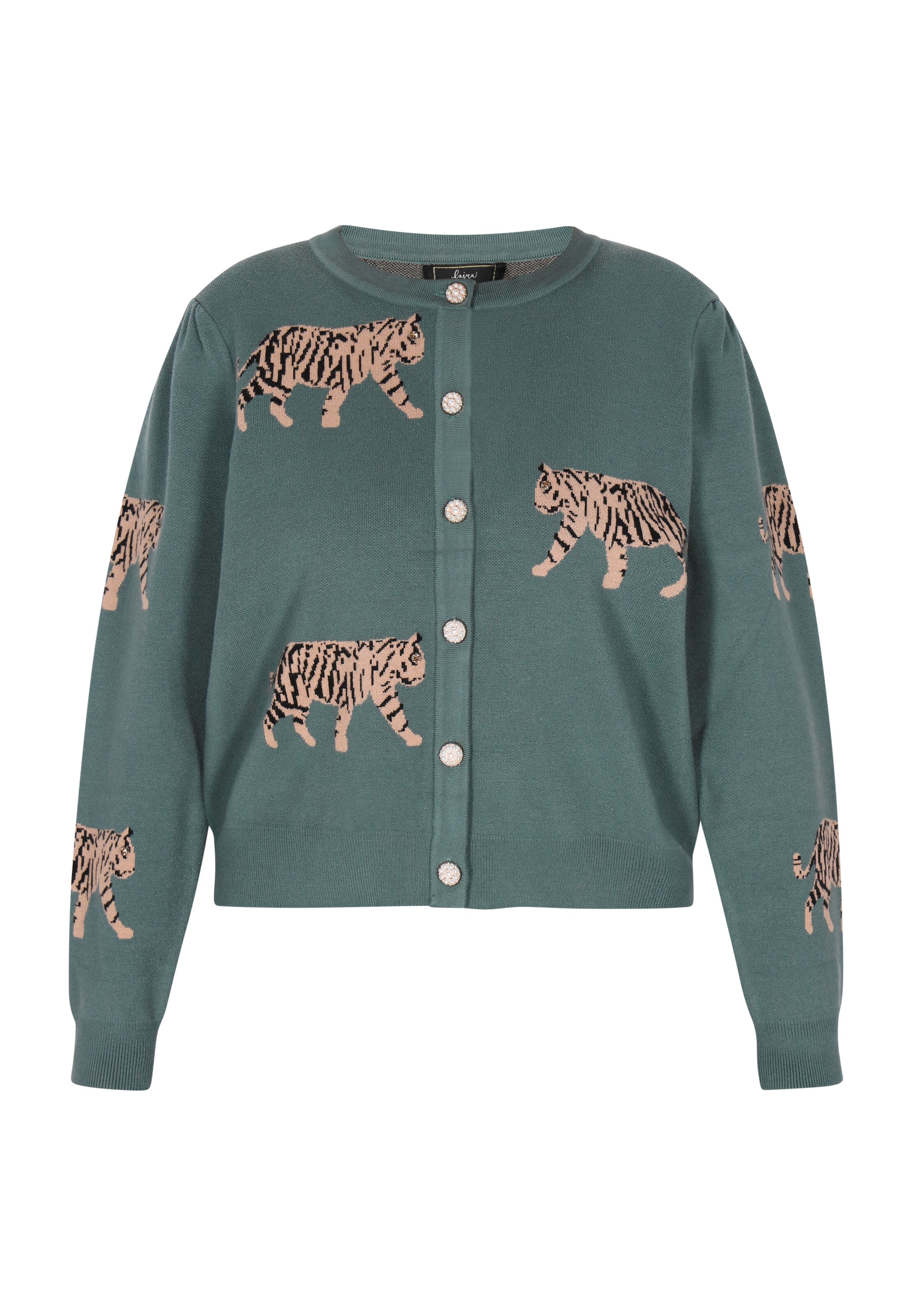 faina Gebreid vest in Groen: voorkant