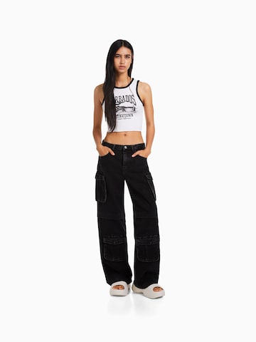 Bershka Wide leg Cargojeans i svart