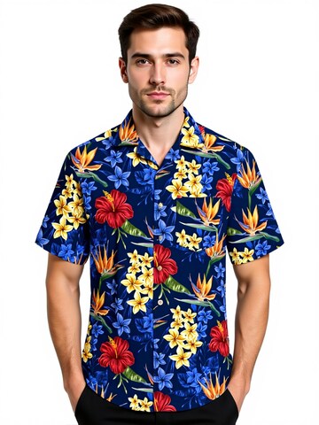 Hawaiihemdshop.de - Regular Fit Camisa 'Hawaiihemd "Flowerful Summer (blue)"' em azul