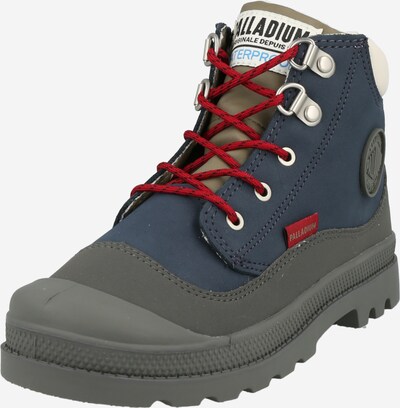 Palladium Bottes en bleu marine / kaki / rouge sang, Vue avec produit