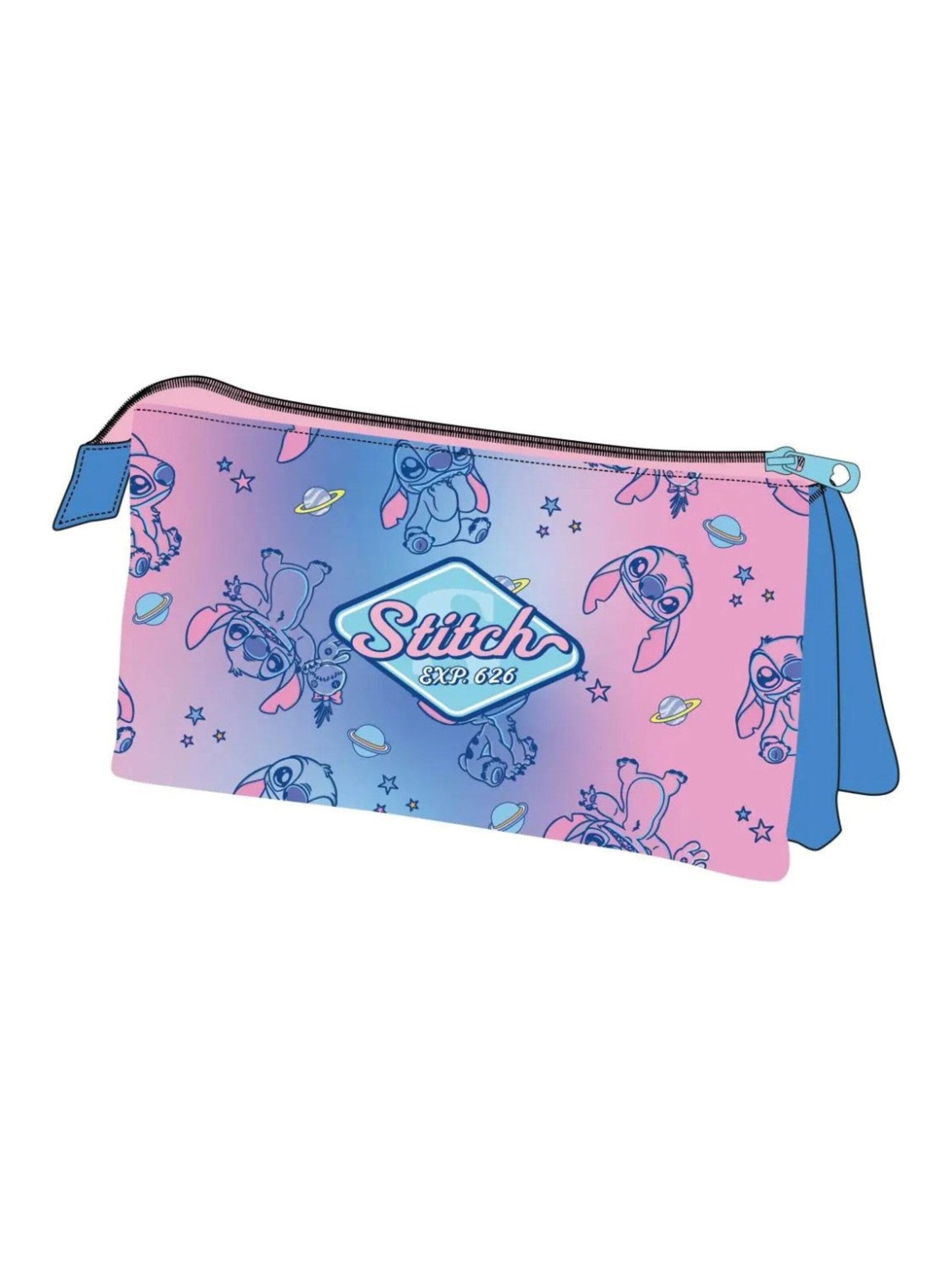 Poche ventrale 'Disney Stitch Etui met 3 Vakken voor Meisjes Roze/Blauw' Disney Lilo & Stitch en rose