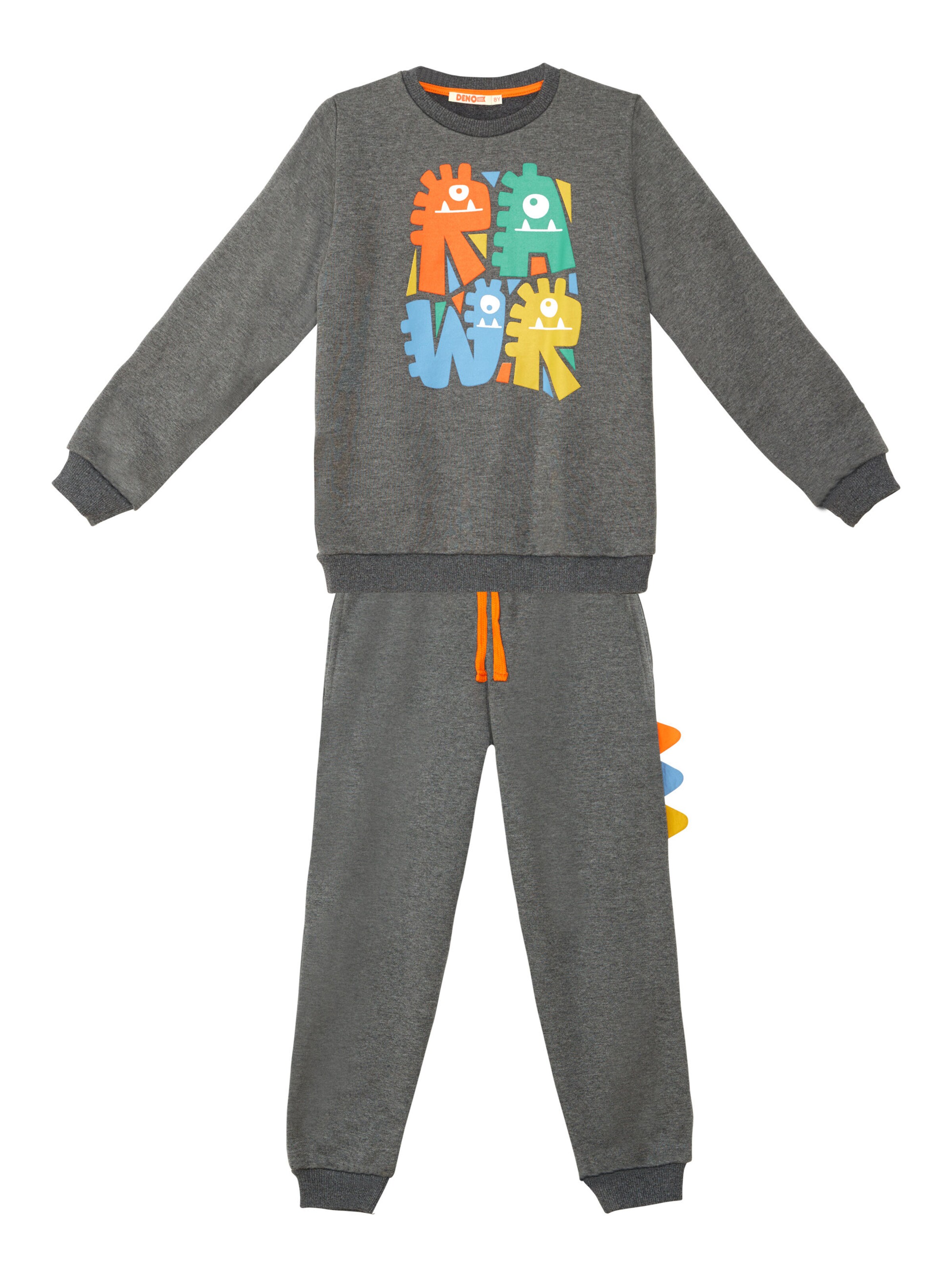 Survêtement 'Rawr Spikes' Denokids en gris : devant