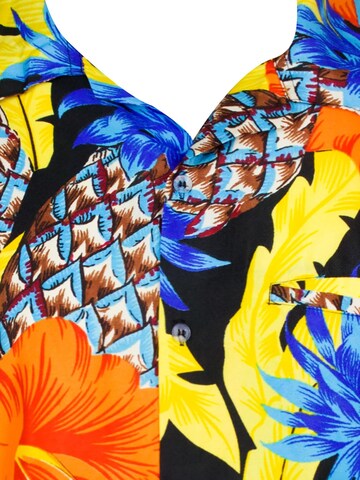 King Kameha Shirt 'Pineapple Hibiscus Black Line' in Geel