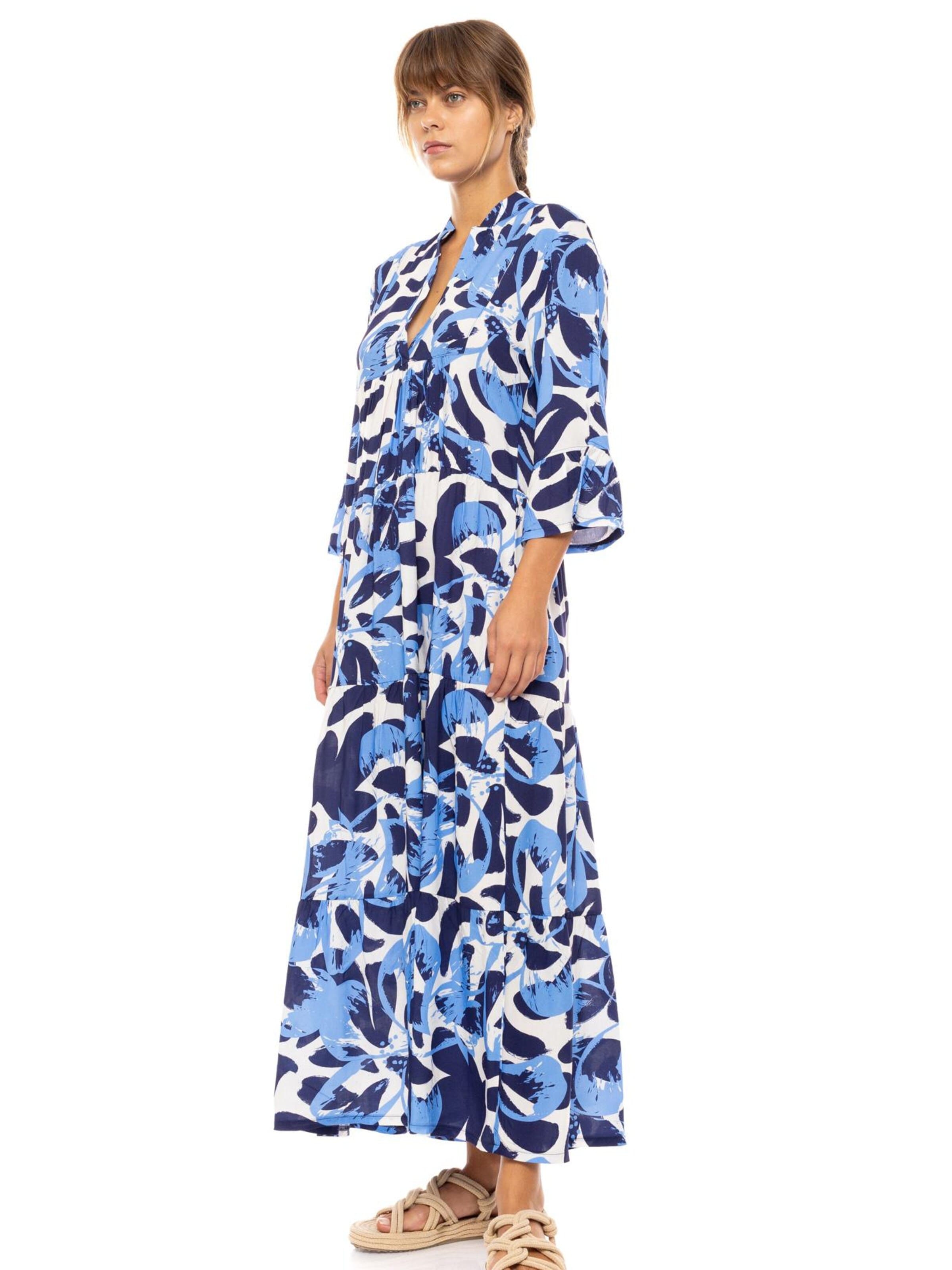 Pink Label Zomerjurk 'BEACHWEAR LONG ABSTRACT FLORAL' in Blauw
