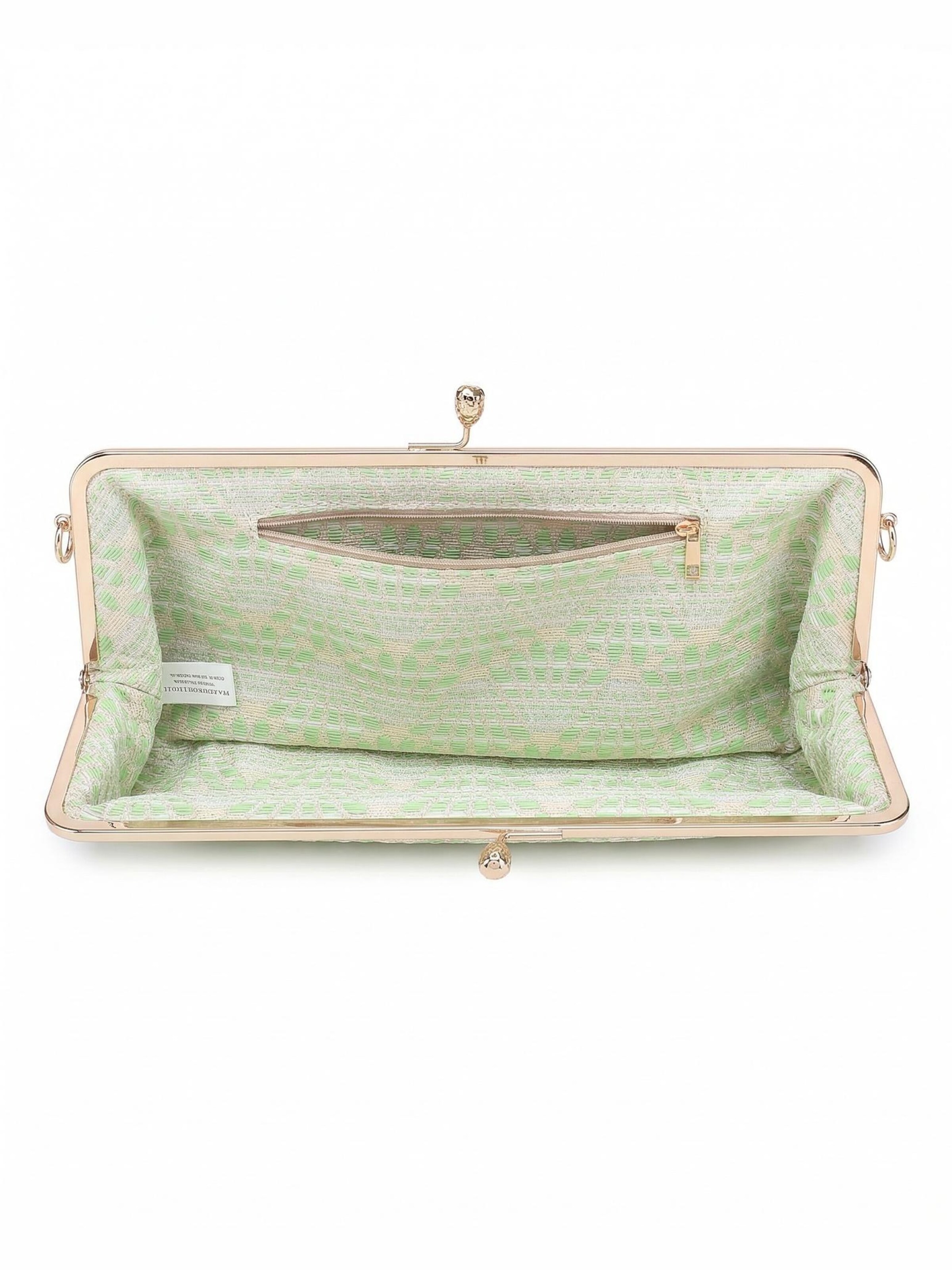 Borsa a mano 'Borsa a mano Kassandra Orlanda Plus - Chiusura fibbia, tessuto jacquard geometrico' di Kassandra in verde