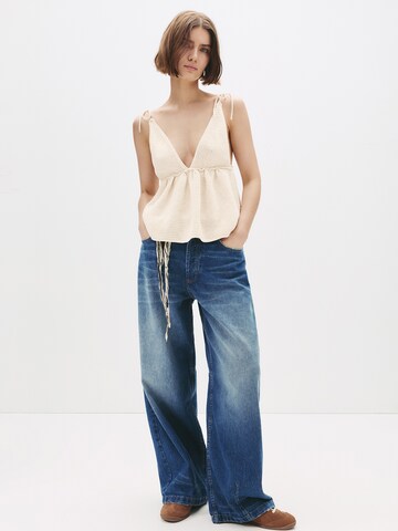 Pull&Bear Vyšívaný top - Béžová