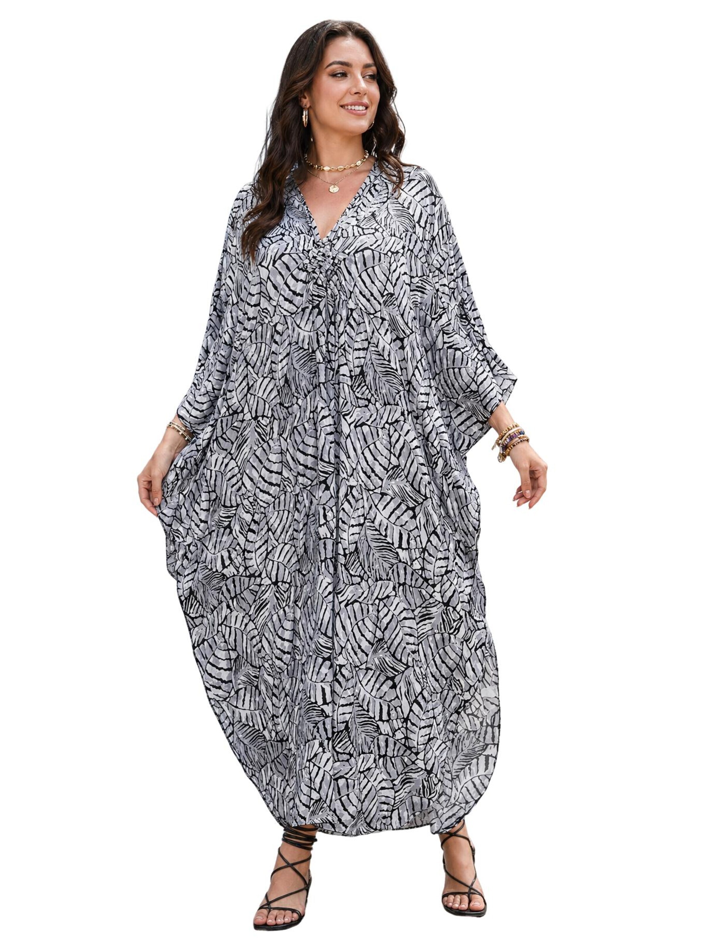 Lovolotti Summer Dress 'Boho Leaf Print Beach Dress' in Black: front