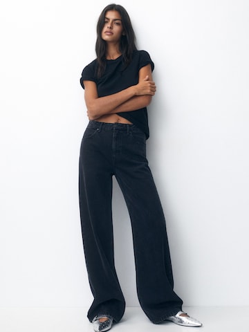 Wide leg Jeans de la Pull&Bear pe negru