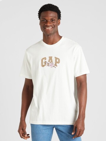 GAP Тениска 'SAKURA' в бяло: отпред