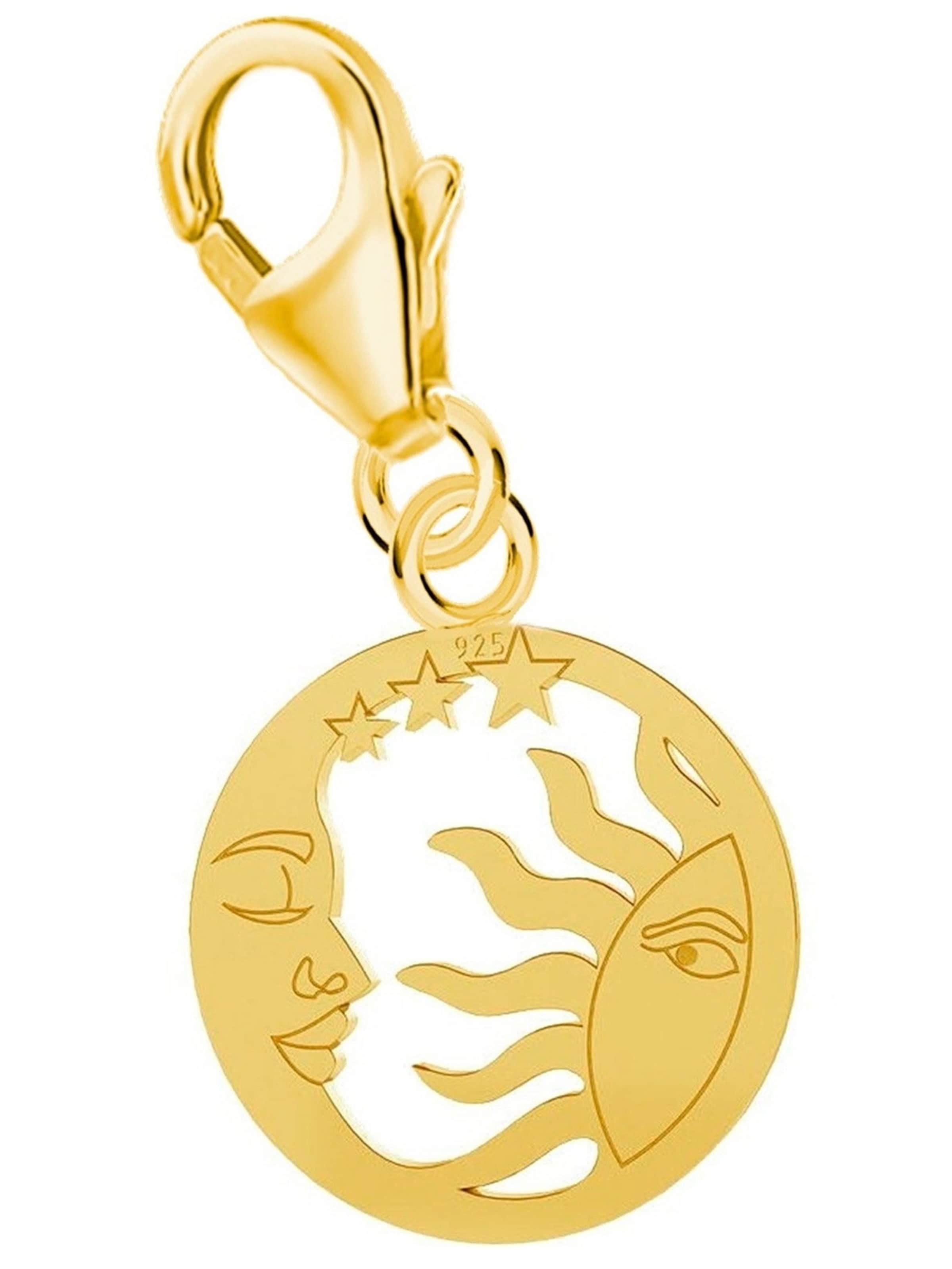 Goldene Hufeisen Pendant 'Sonne, Mond und Sterne' in Gold: front