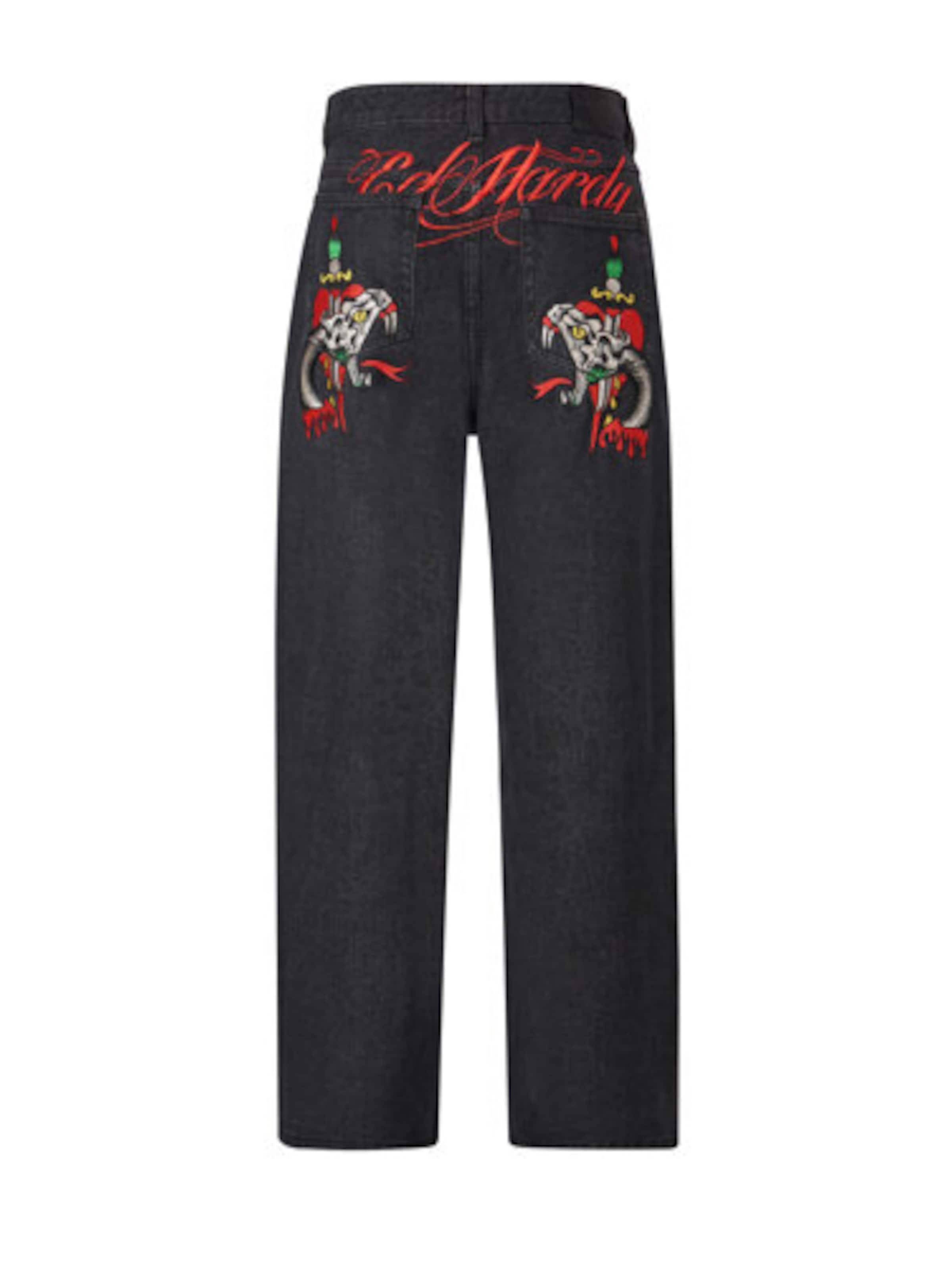 melns Ed Hardy Vaļīgs piegriezums Džinsi