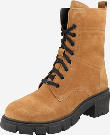 TOM TAILOR Lace-Up Ankle Boots in Brown: front