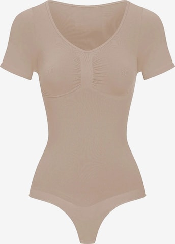 cfab Shapingbody 'T-Shirt Bodysuit Sculpting Shapewear mit String' in Beige: voorkant