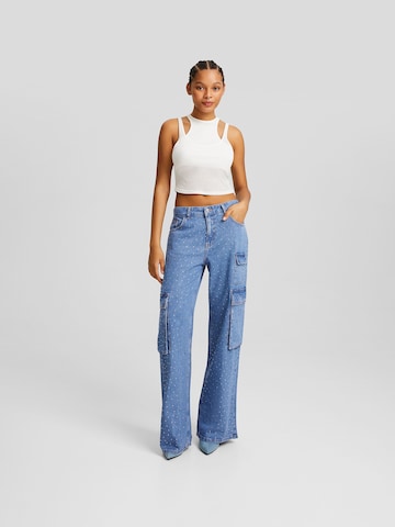 Bershka Wide leg Cargojeans in Blauw