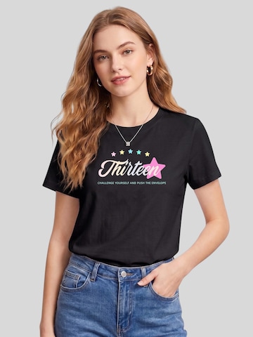 T-shirt 'Women Gradient Cursive Thirteen Star Print T-Shirt' LapaPlus en noir : devant