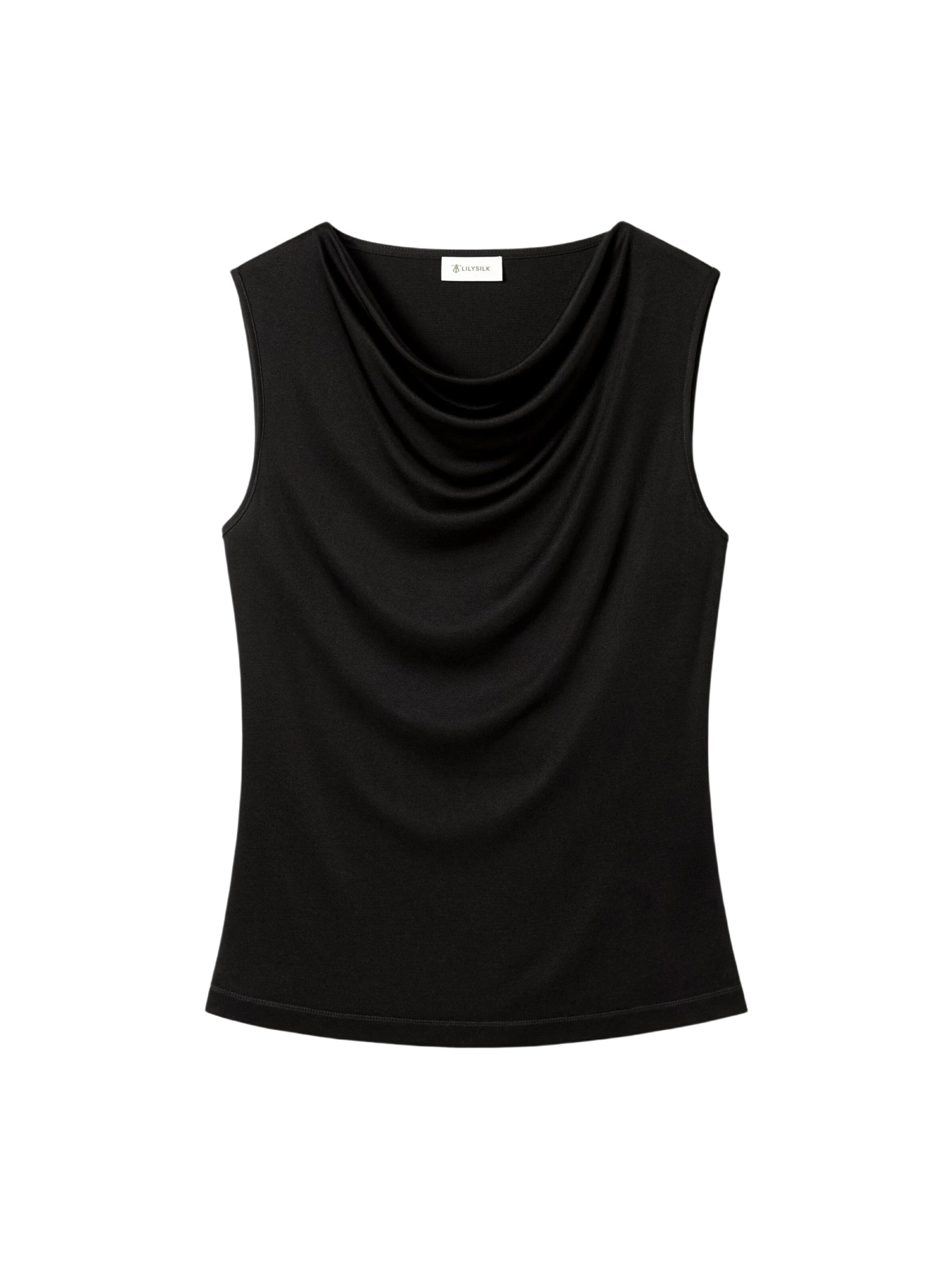 Top 'Seidenjersey Ärmelloses Top mit Wasserfallausschnitt' di Lilysilk in nero: frontale