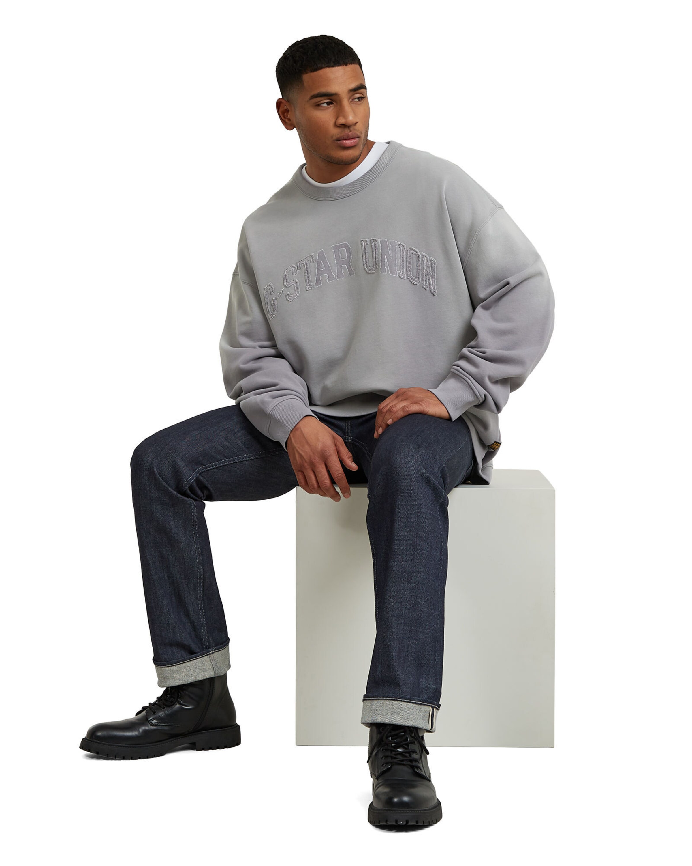 G-STAR Sweater - 'Sunfaded Applique Loose Sweater' in Grau