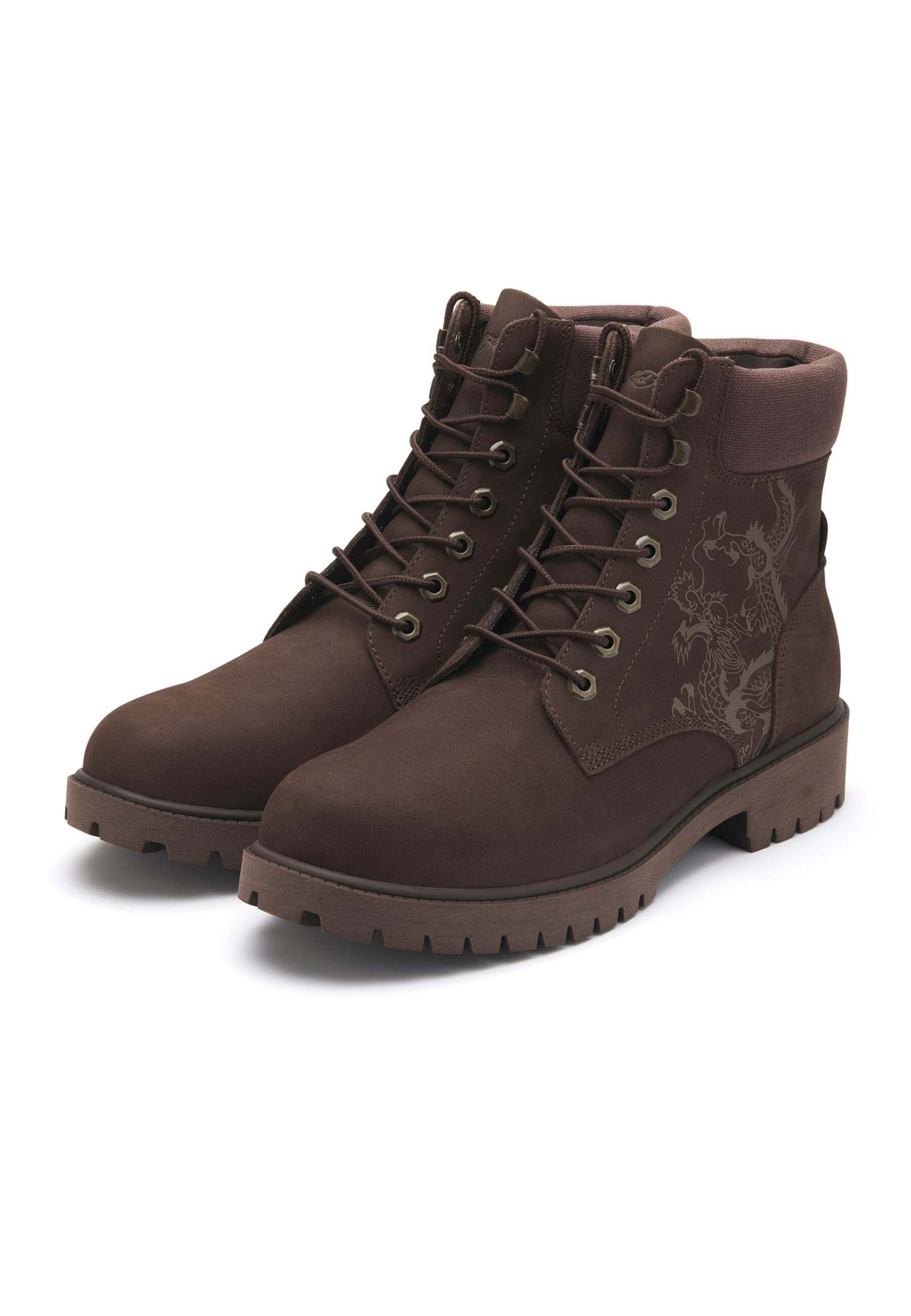 Boots stringati di Ed Hardy in marrone: frontale