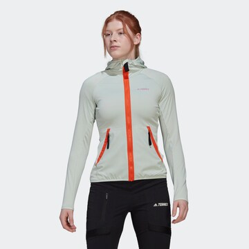 ADIDAS TERREX Skinny Athletic Fleece Jacket in Green: front