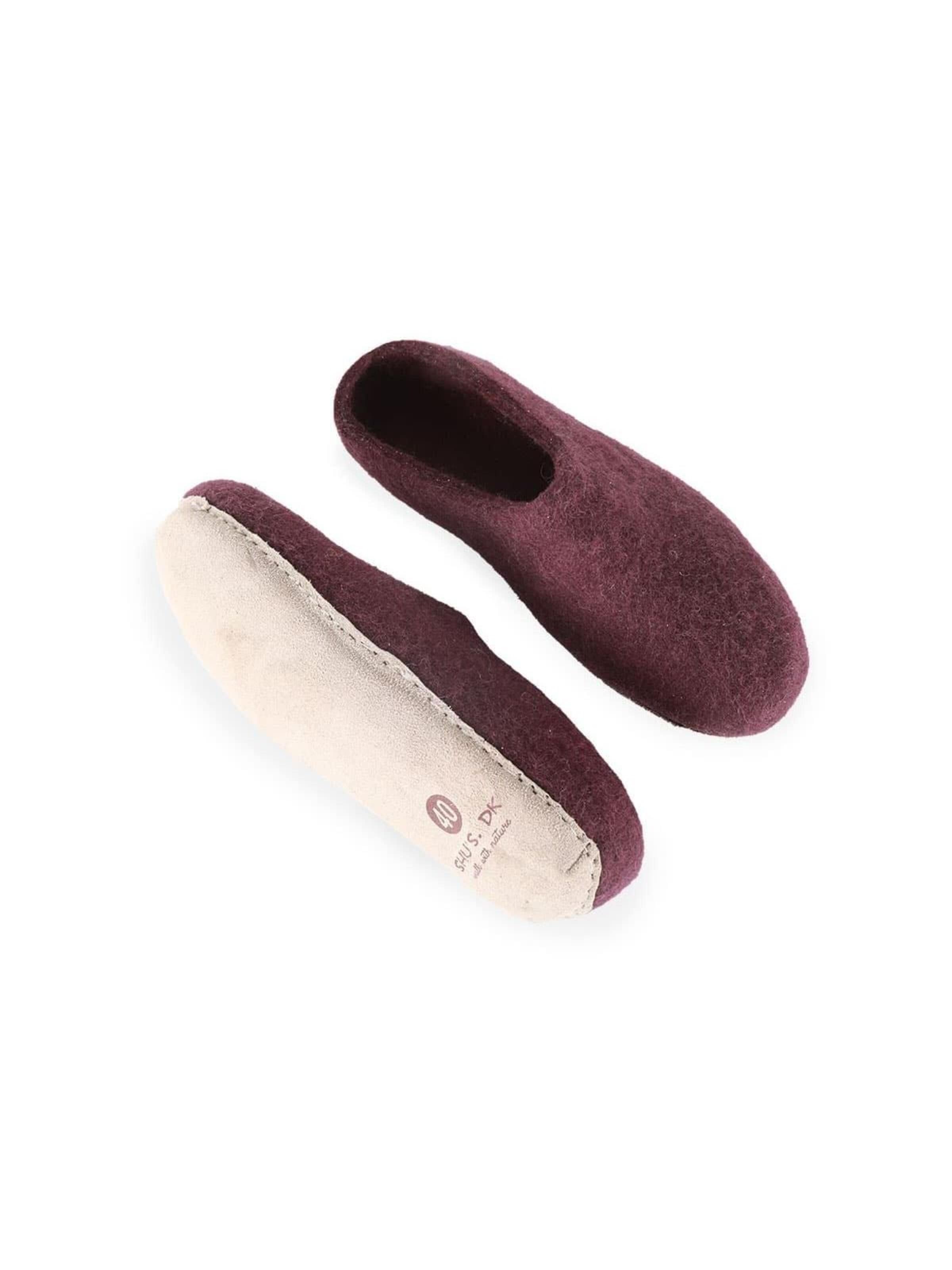 SHUS walk with nature Slip-in 'Uldtøffel (100% ren uld) - hjemmesko m/sål i skind - Dansk Design fra SHUS' i lila