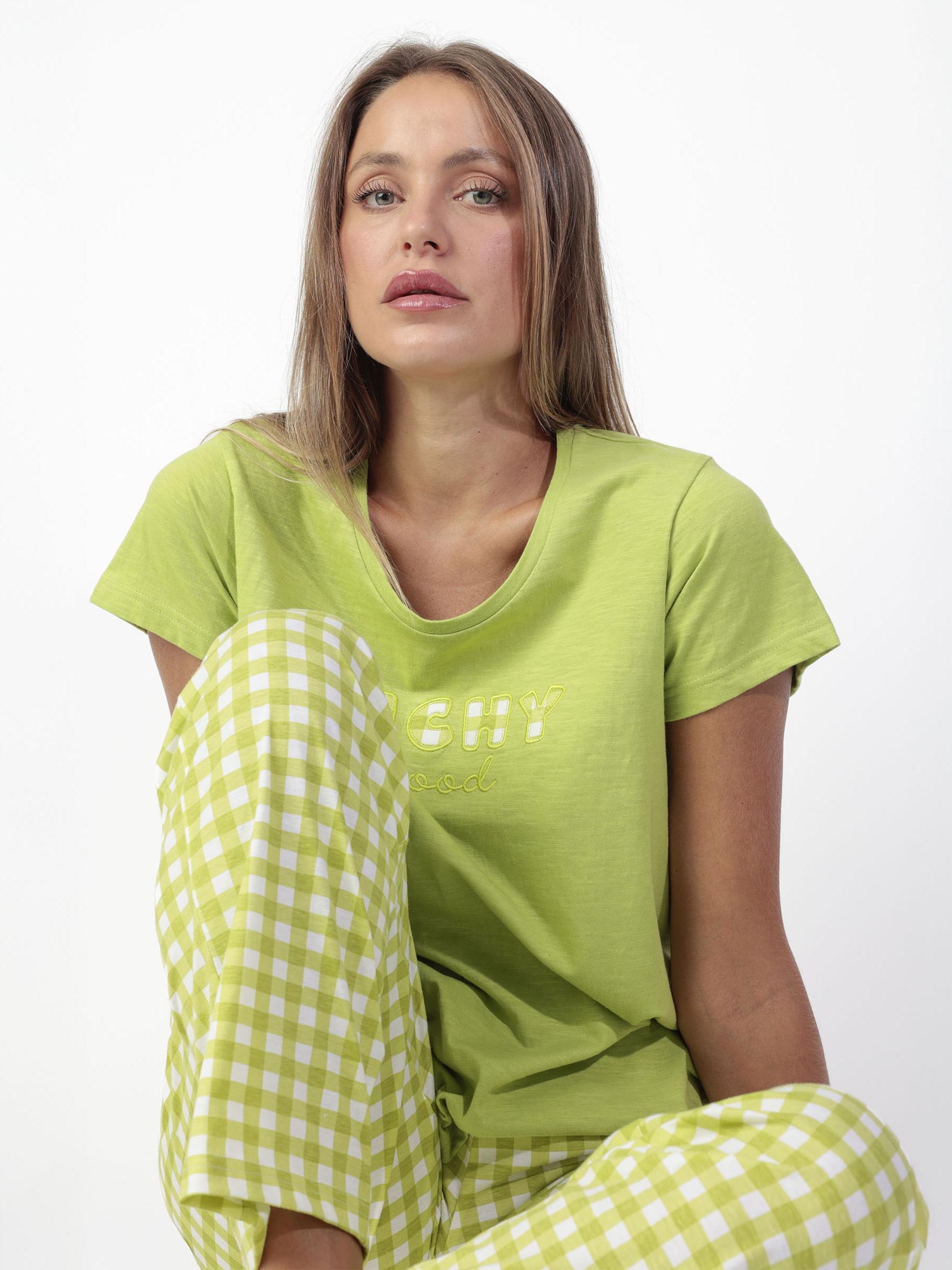 admas - Pijama 'ADMAS Pijama Manga Corta Vichy Mood para Mujer' en verde