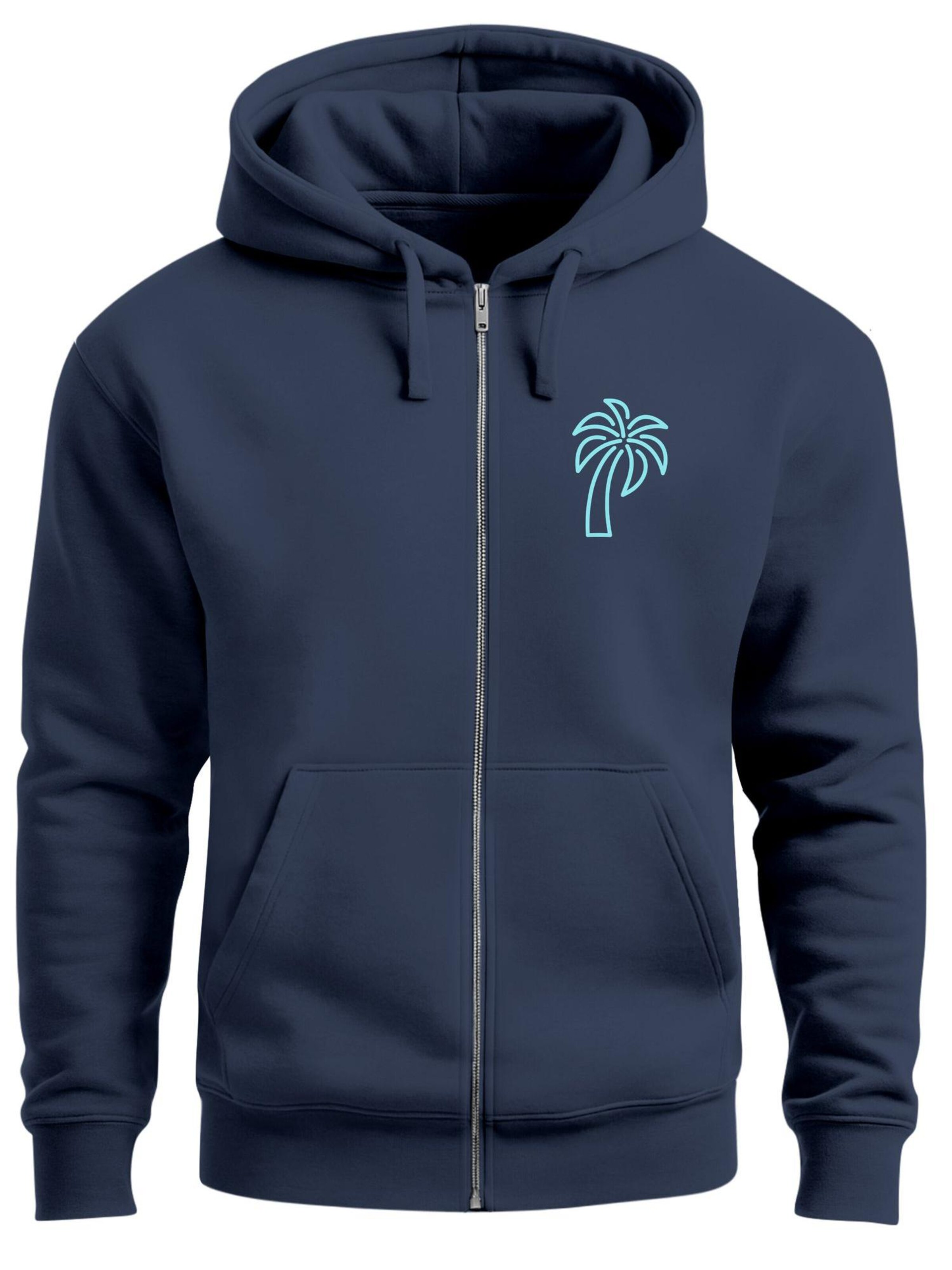 Neverless Zip-Up Hoodie 'Palm Lineart' in Blue: front