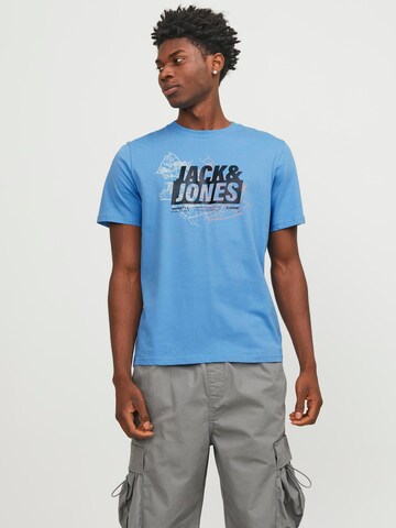 JACK & JONES Póló 'MAP' - kék: elől