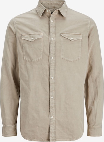 JACK & JONES Slim fit Button Up Shirt in Beige: front