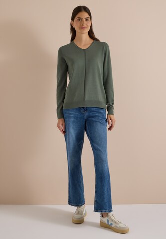 CECIL Basic Pullover mit V-Neck in Unifarbe in Grün