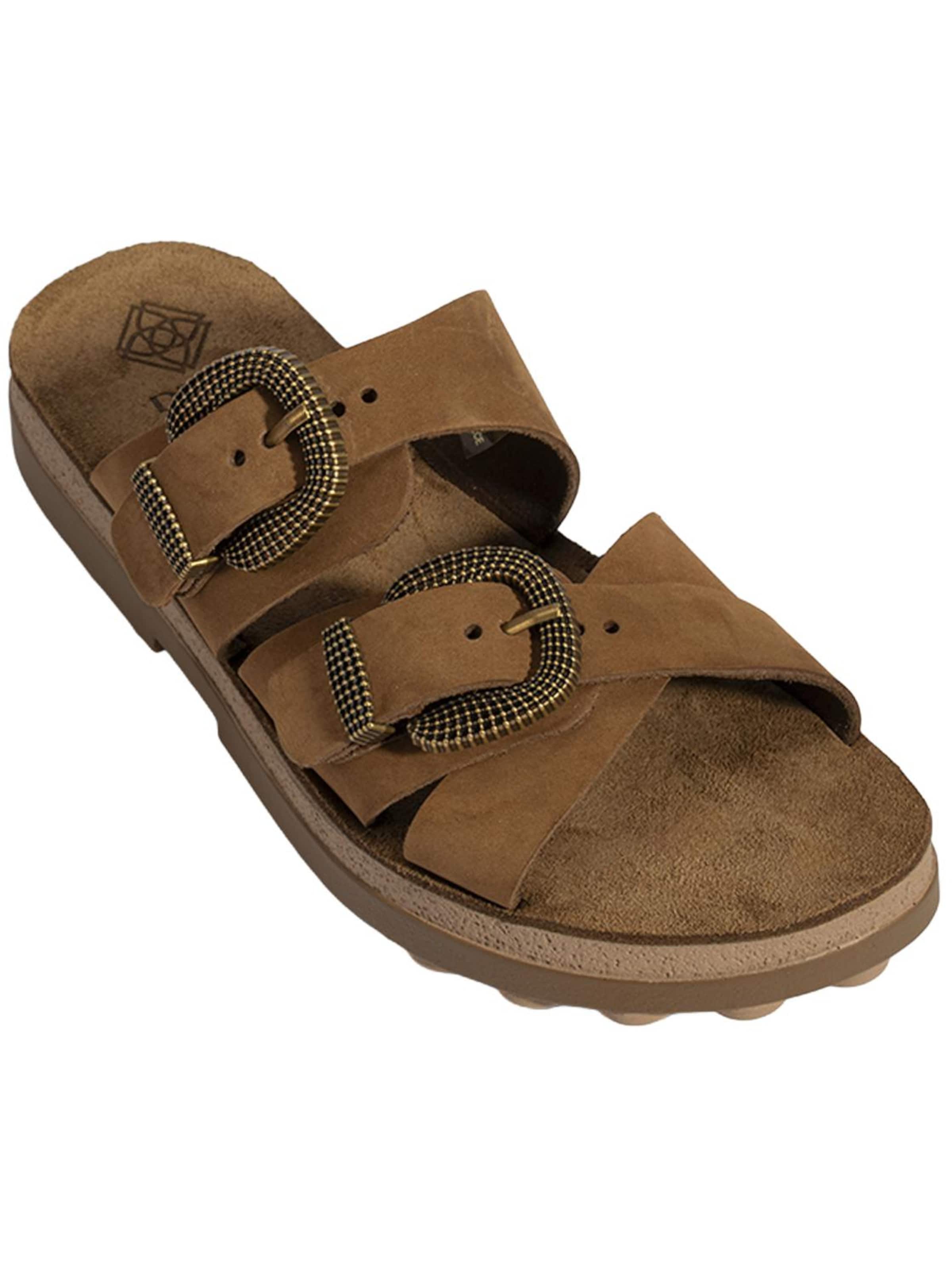 Desa Slipper 'DESA Damen-Keilsandalen aus Nubukleder mit Schnallendetail' in Brown: front