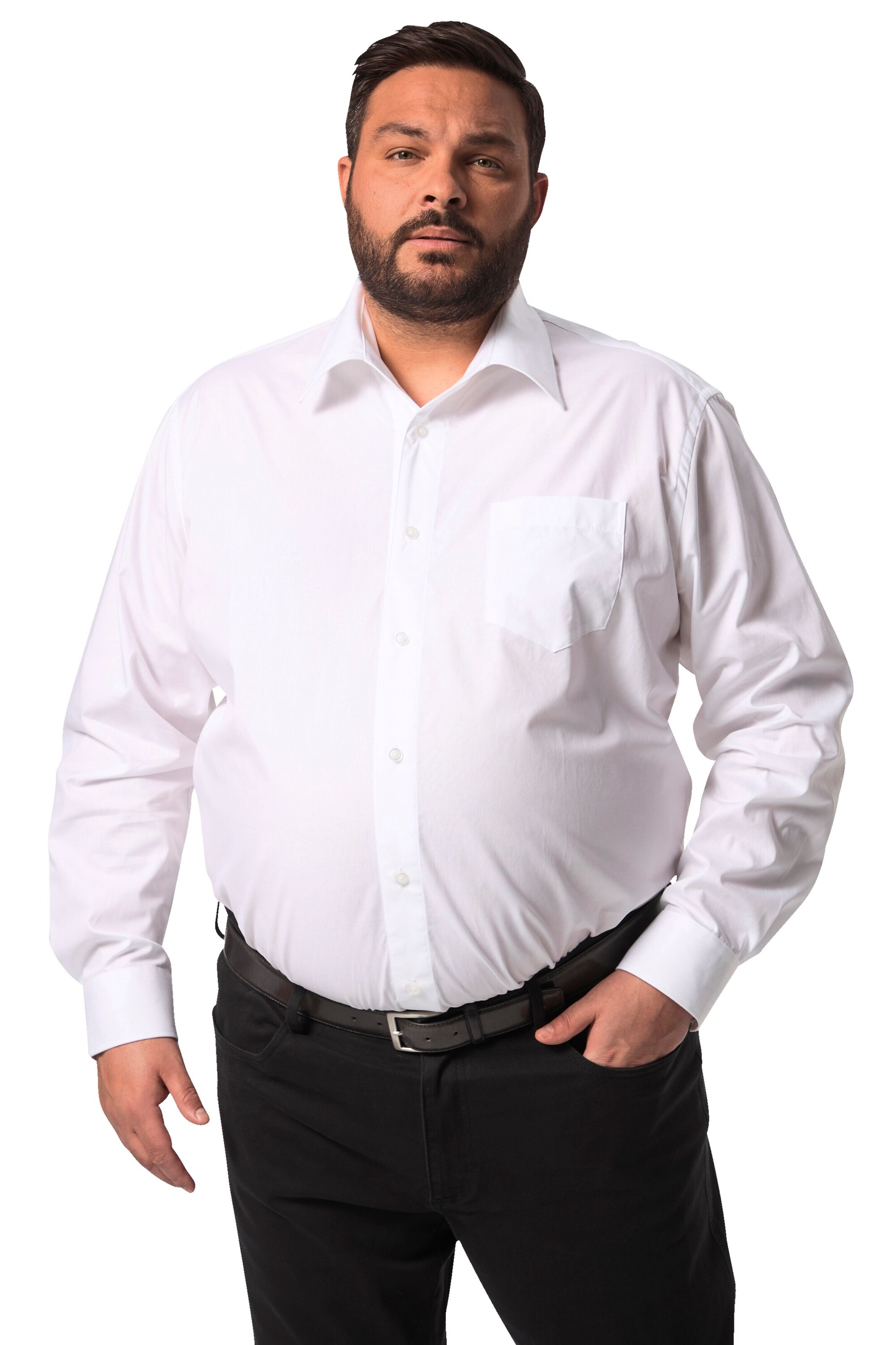 Men Plus Comfort fit Zakelijk overhemd in Wit: voorkant