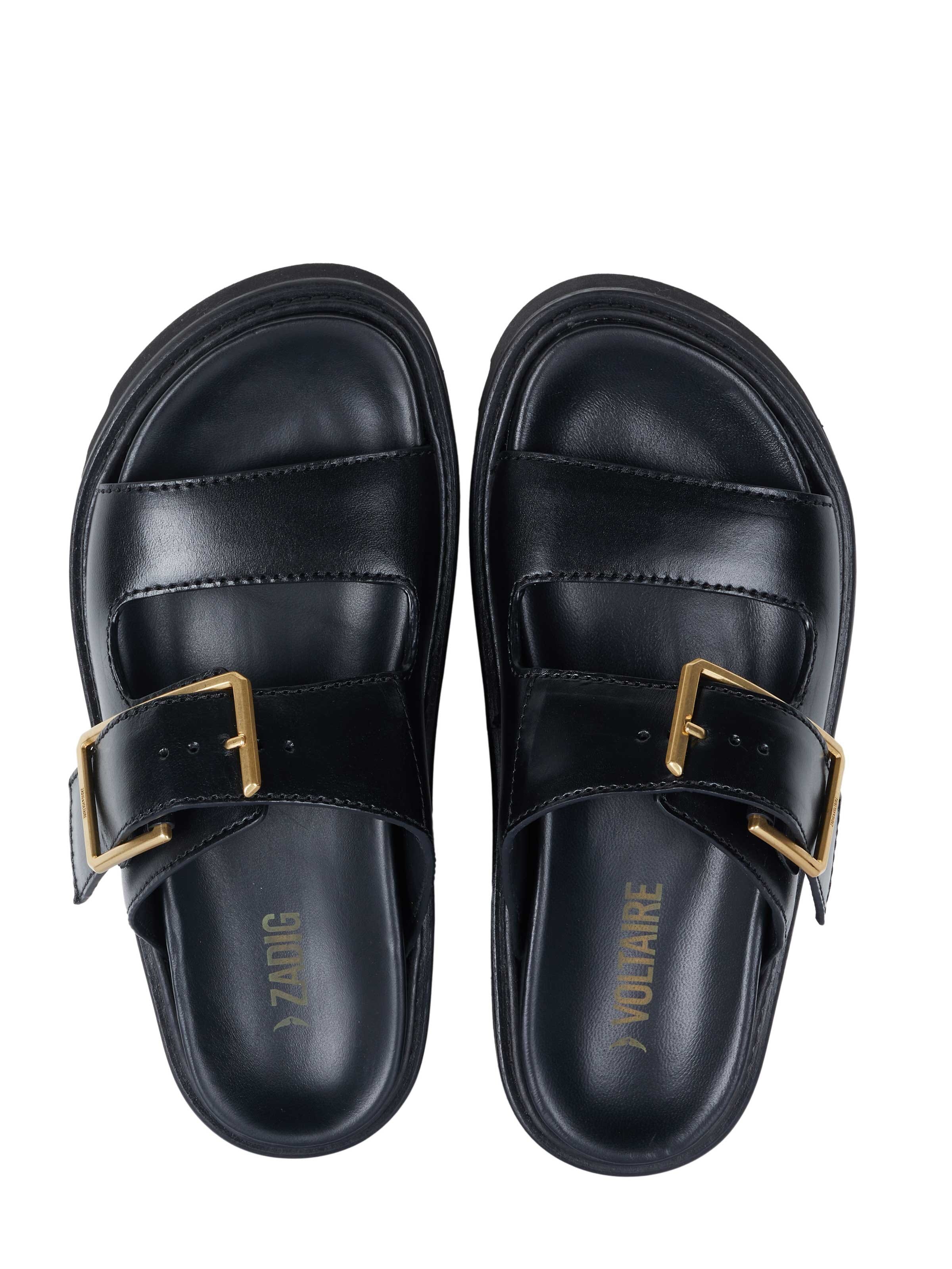 Zadig & Voltaire - Pantufa 'Zadig & Voltaire ALPHA CECILIA LEATHER WITH VEG Sandale schwarz' em preto