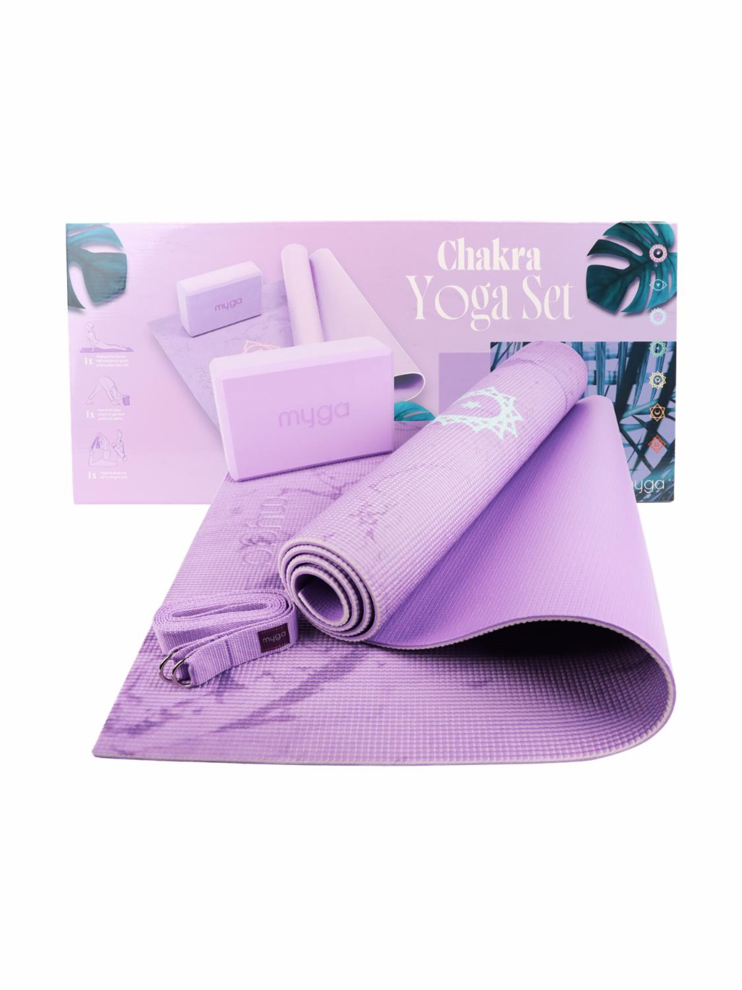 myga Matte 'Yoga-Einsteiger-Set - Chakra Design'‌‌‌‌‌‌‌‌‌‌ in Lila