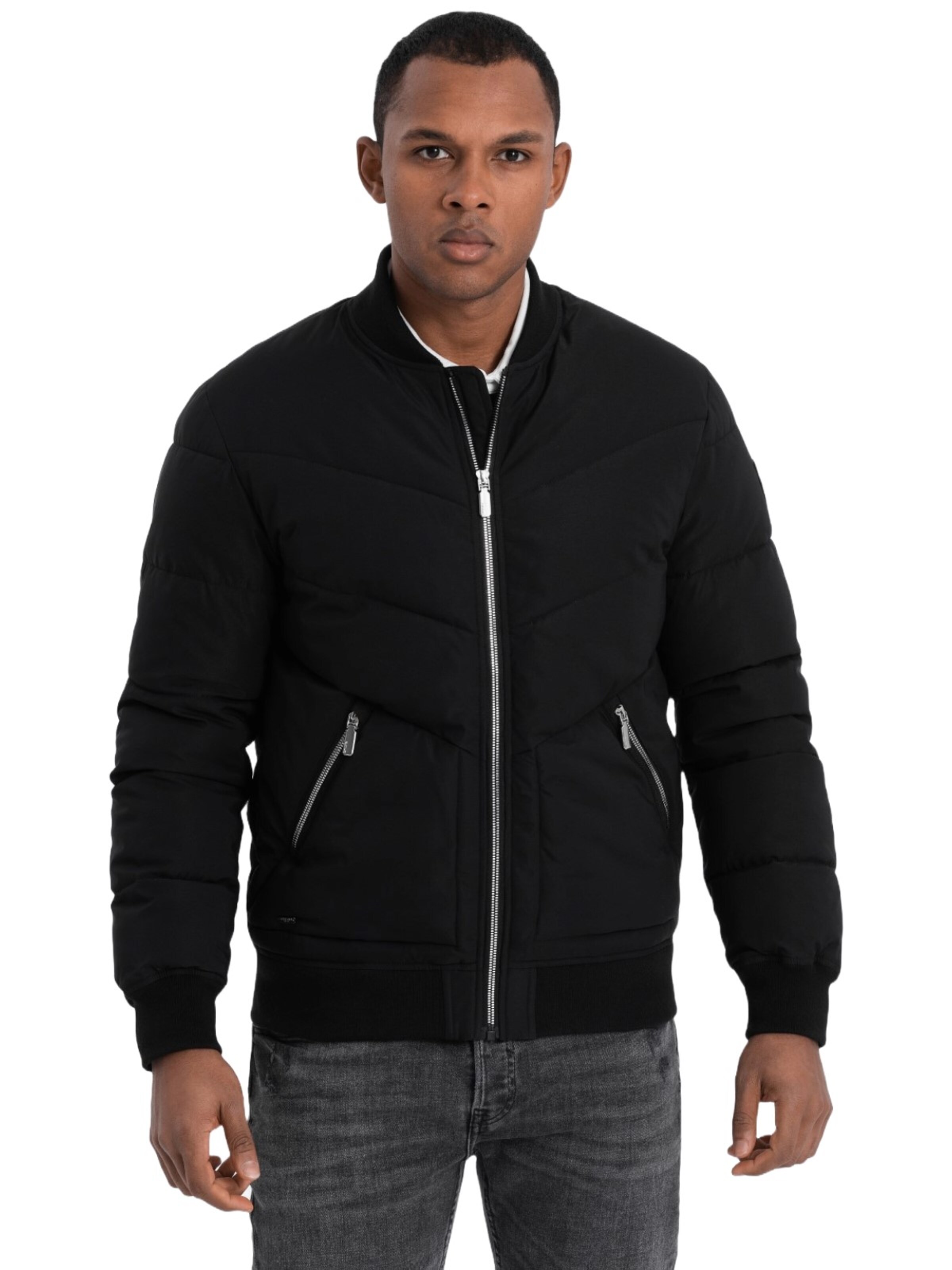 Veste mi-saison 'OM-JALP-0143' Ombre en noir : devant
