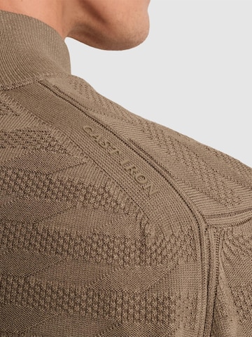CAST IRON Sweater 'Pullover with half-zip and allover texture' in Brown