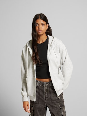 Bershka Zip-Up Hoodie in Grey: front