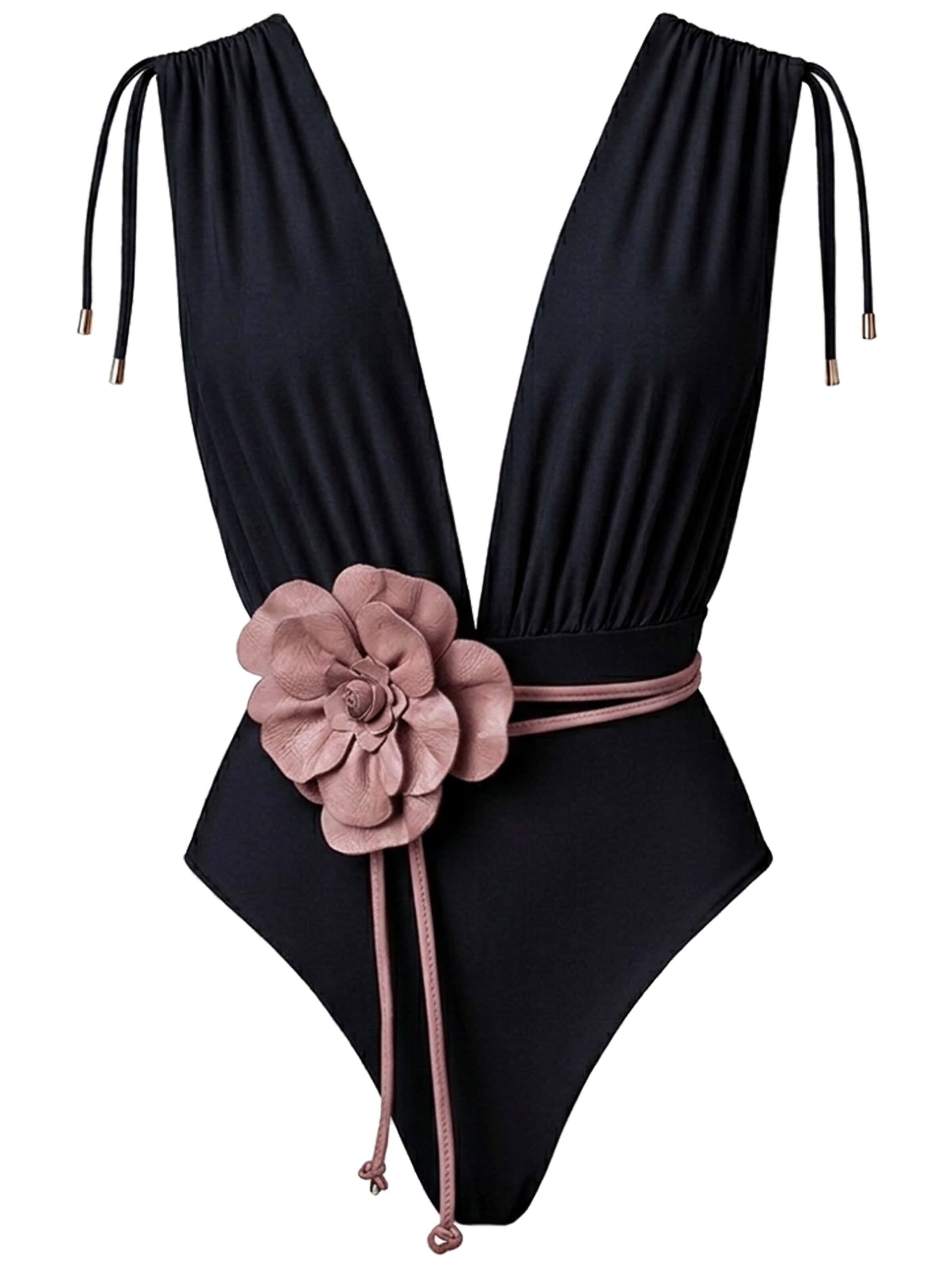 SEA ME SWIM High neck Swimsuit 'CAYMAN FLORAL 01' in Black: front