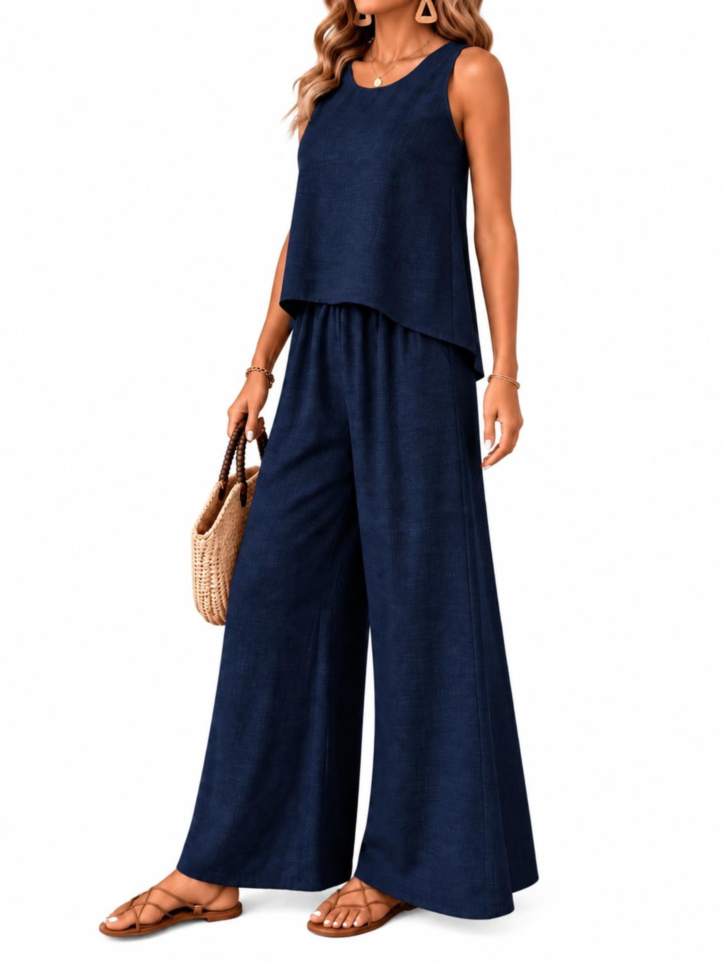 SPORTS36.NL Jurk 'Women's Sleeveless Linen-Blend 2-Piece Set' in Blauw