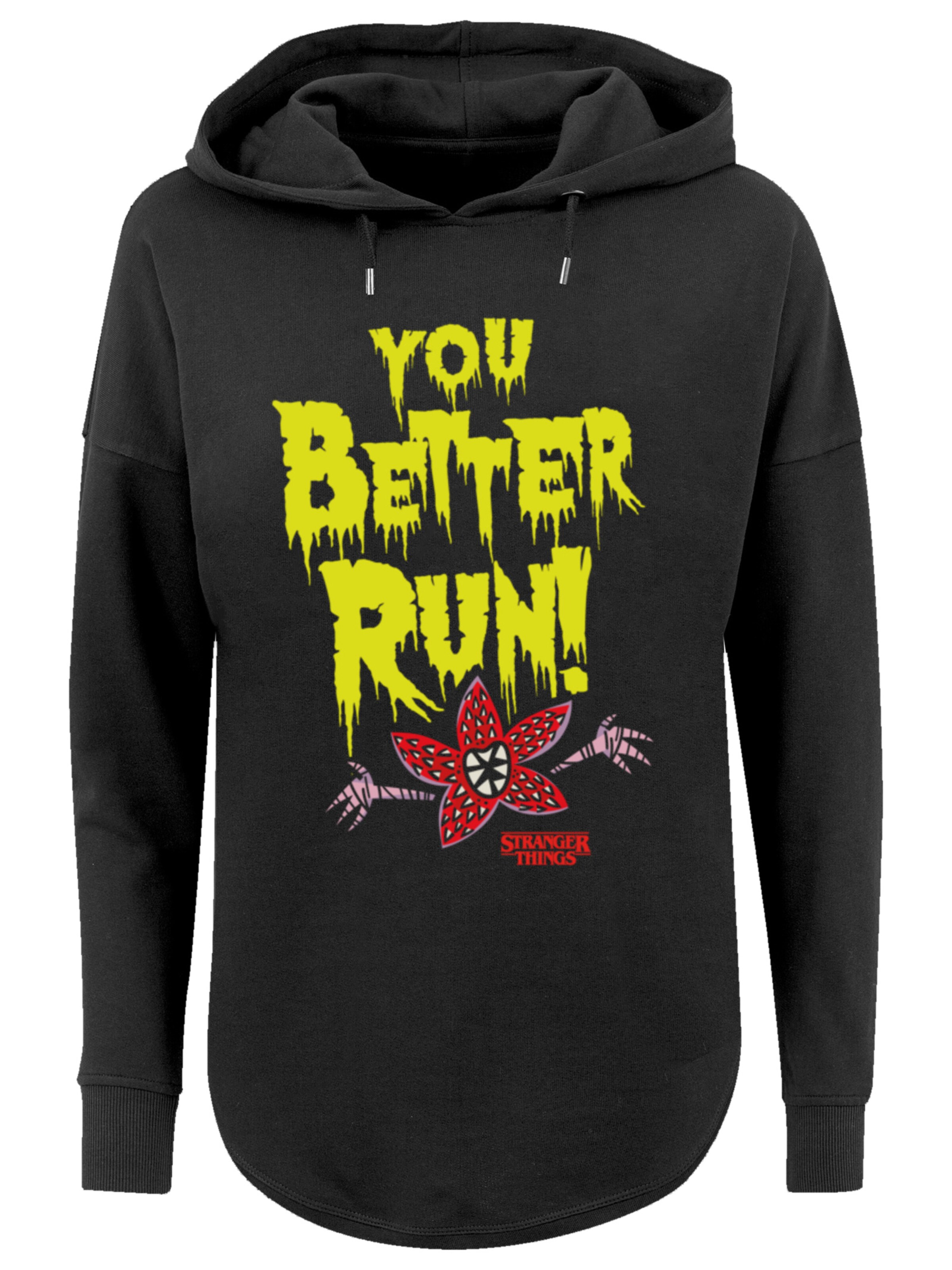 F4NT4STIC Sweatshirt 'Stranger Things You Better Run Netflix TV Series' in Zwart: voorkant